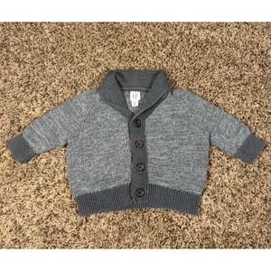 Baby Gap Gray Collared Buttoned Cardigan Sweater Cotton Knit 3-6 Months